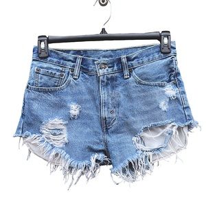 Levi’s 505 Distressed Cutoff Denim Blue Jean Shorts Women’s Size 29